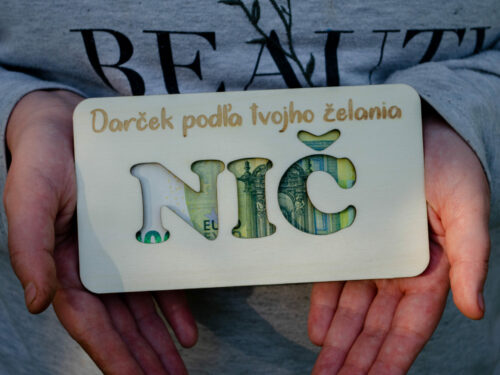 Drevená obálka na peniaze "NIČ"