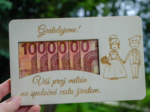 Drevená svadobná obálka „Váš prvý milión“