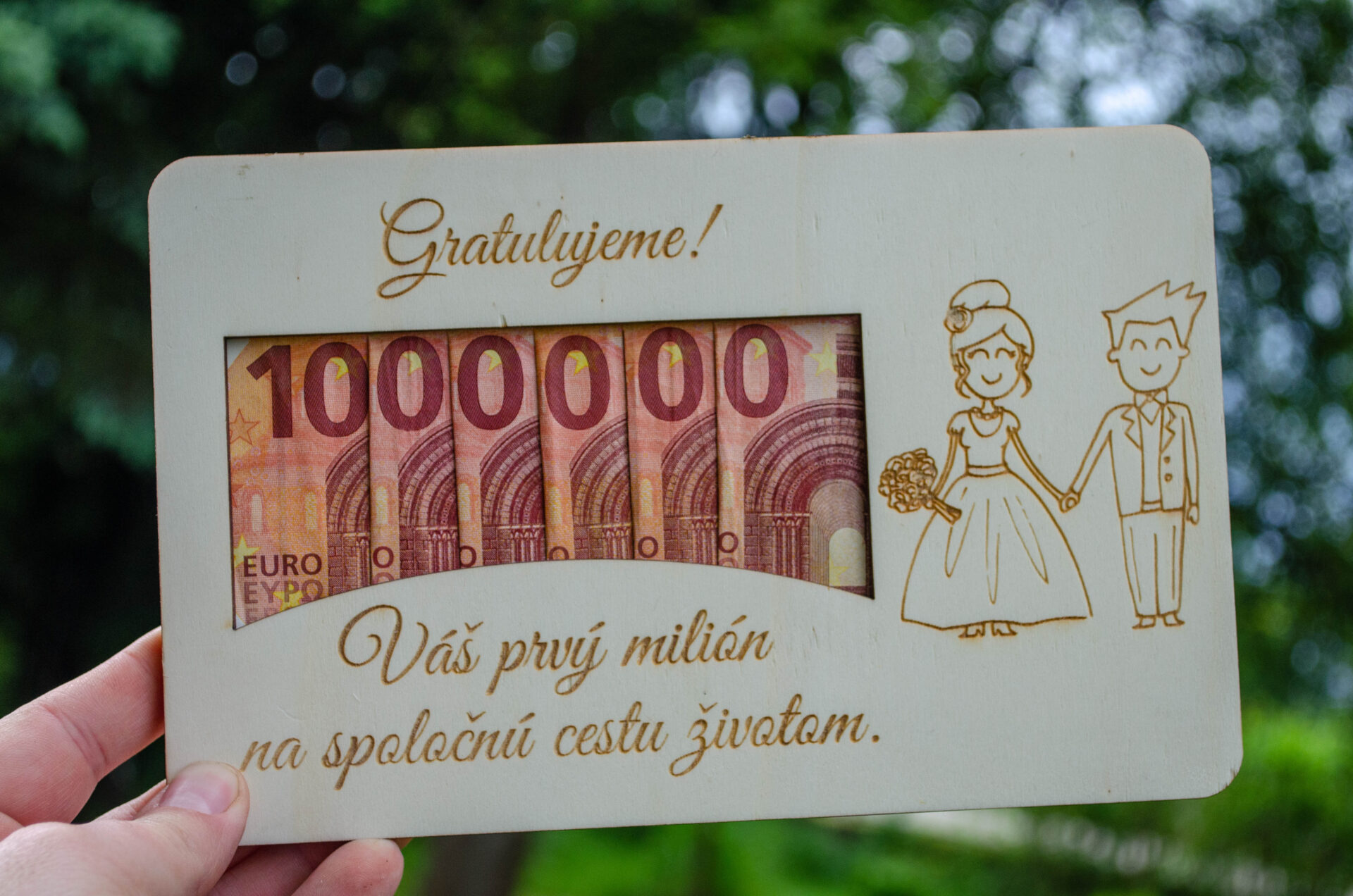 Drevená svadobná obálka „Váš prvý milión“