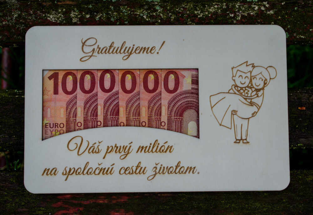 Drevená svadobná obálka „Váš prvý milión“