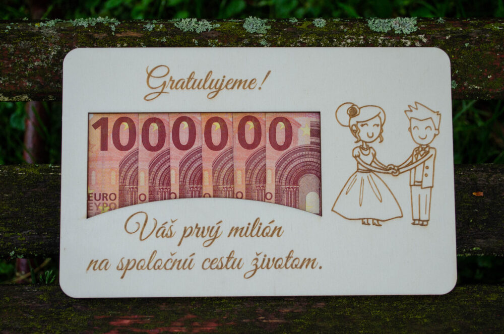 Drevená svadobná obálka „Váš prvý milión“