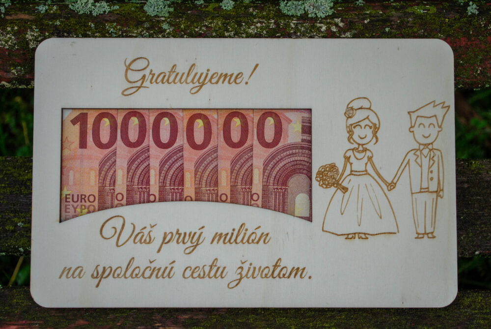 Drevená svadobná obálka „Váš prvý milión“