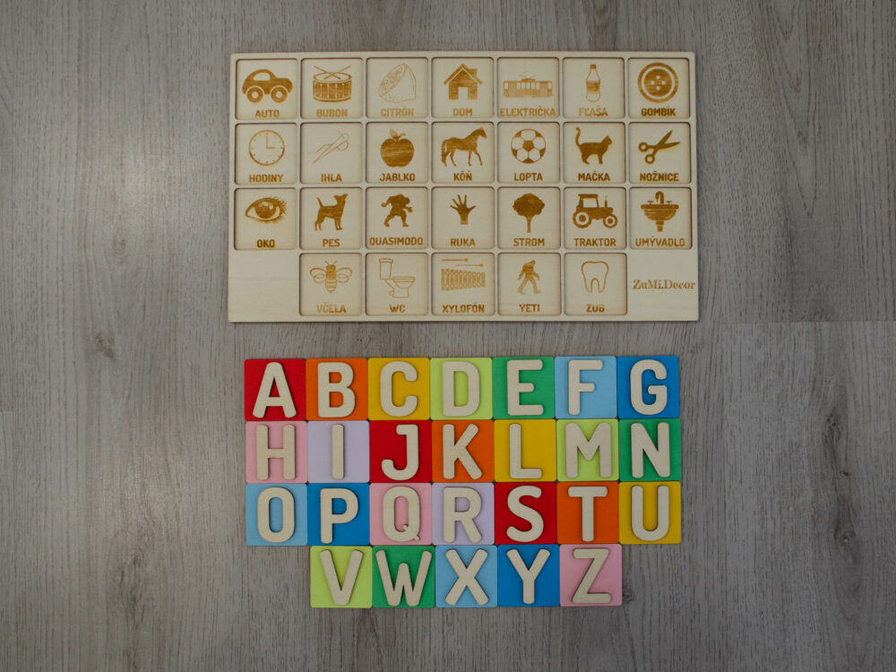 Montessori drevená vkladacia abeceda